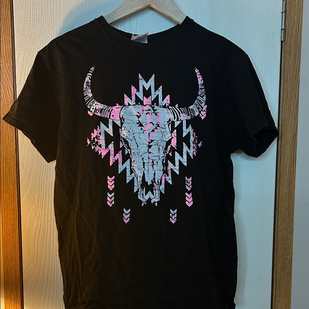 Black T-Shirt with Bull Skull Graphic